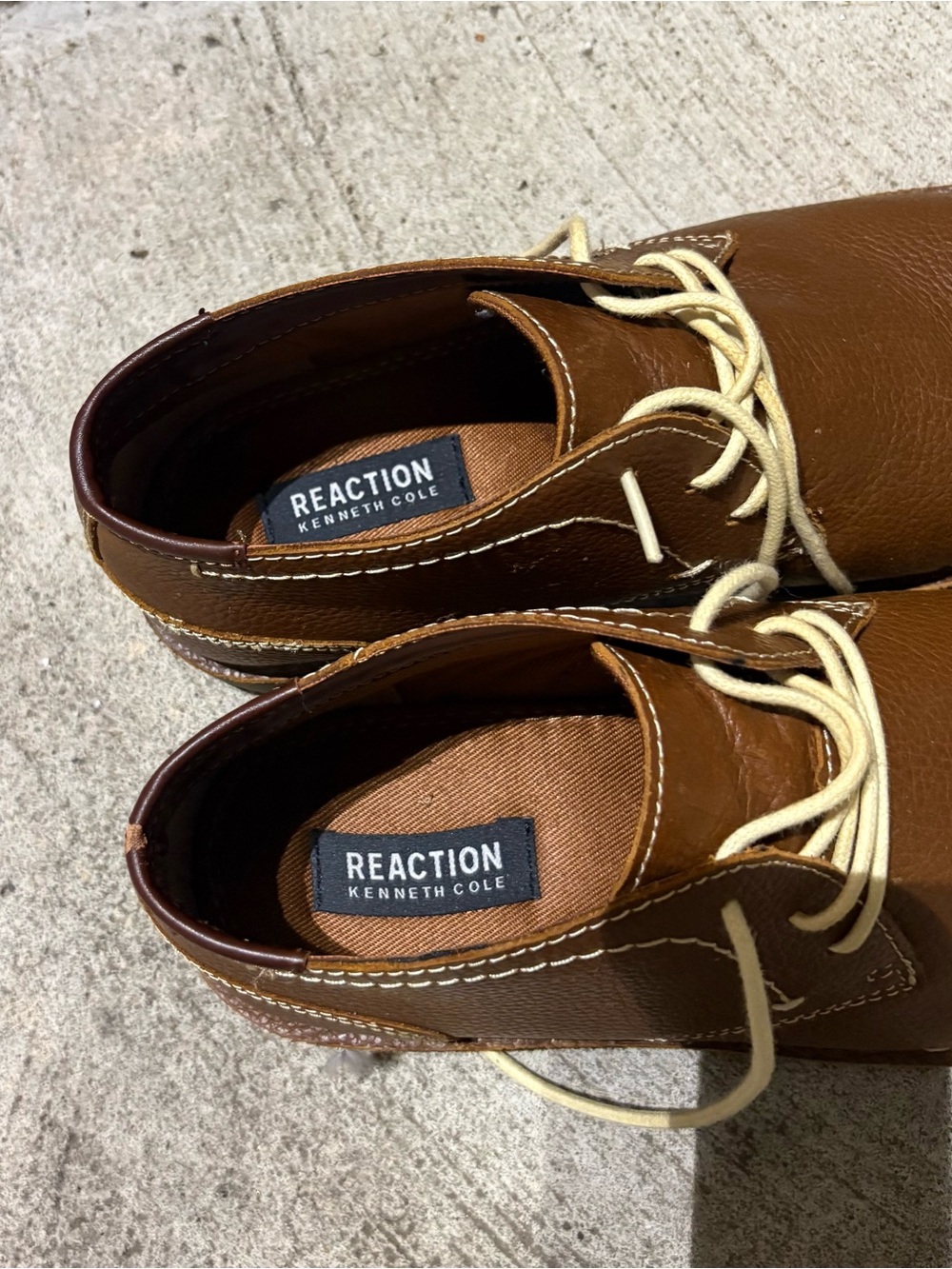 Reaction Kenneth Cole Brown Leather Boat Shoes with Cream Laces